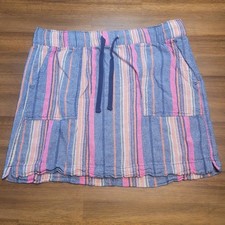 Dash Women’s Linen Blend Striped Skirt Blue Pink Orange Size L Washable EUC