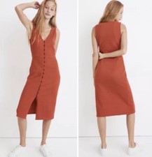 NWT Madewell Organic Cotton Ribbed Button-Down Tank Midi Dress in Clay Size XXL