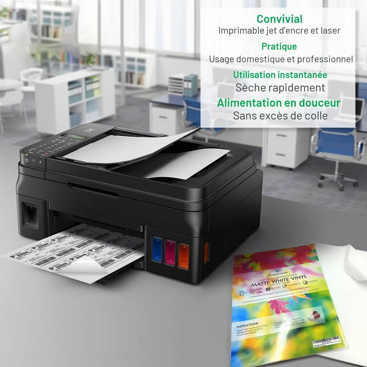 A4 Vinyle PVC Blanc Mat Étanche Autocollant Vierge 20 Feuilles Conçu