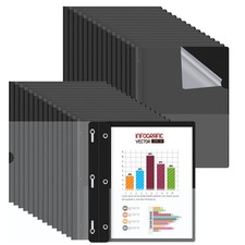 HAUTOCO 30 Pack Plastic Report Covers with 3-Prong Fasteners 30 Pack, Black