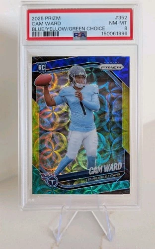 Cam Ward 2025 Prizm Choice #352 RC Yellow Blue Green Scope Titans (PSA 8)