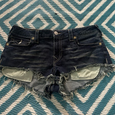 True Religion Joey Cut-Off Shorts Dark Wash B...