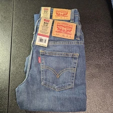 NWT Levi’s 511 Slim Fit Performance Blue Denim Jeans Adjustable Waist Sizes 8-16