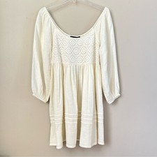 Sanctuary NEW Cream Puff Sleeves Smocked  Boho Cottagecore Tunic Dress SZ XS