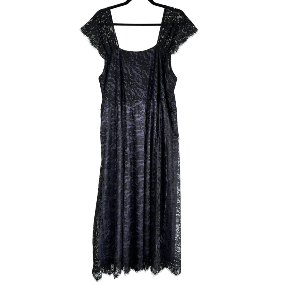 Vestido de cóctel midi con encaje torcido delantero Igigi negro encaje púrpura satinado talla 26-28 Foto 3 de 4