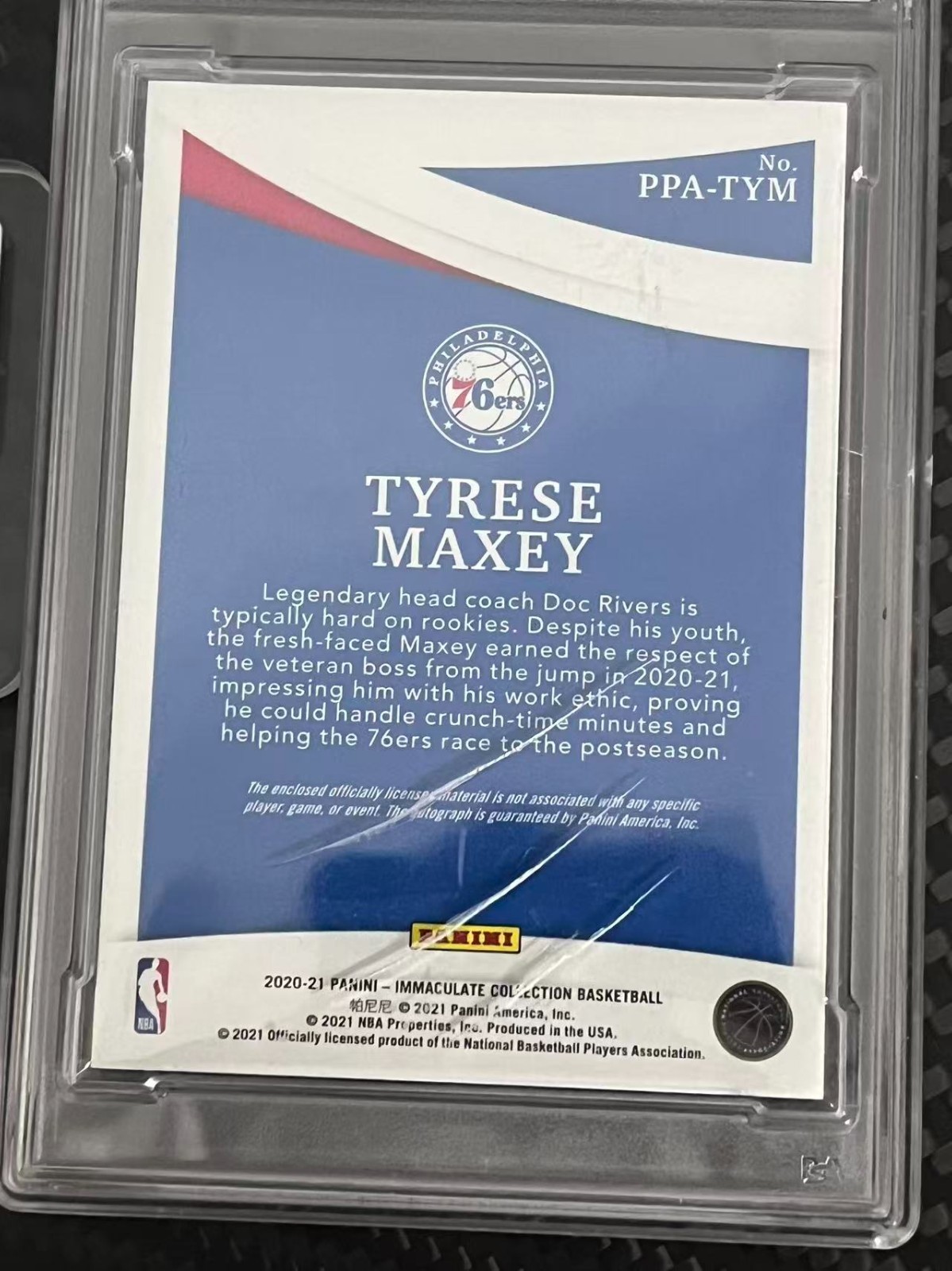 Tyrese Maxey 2020-21 Immaculate Premium Patch Auto 24/50 Rookie RC RPA PSA 10 view 3