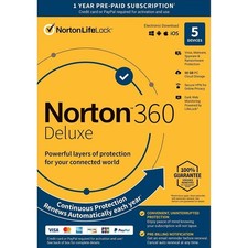 Norton 360 Deluxe 1-Year Security Software License, 5-Devices, Key Card