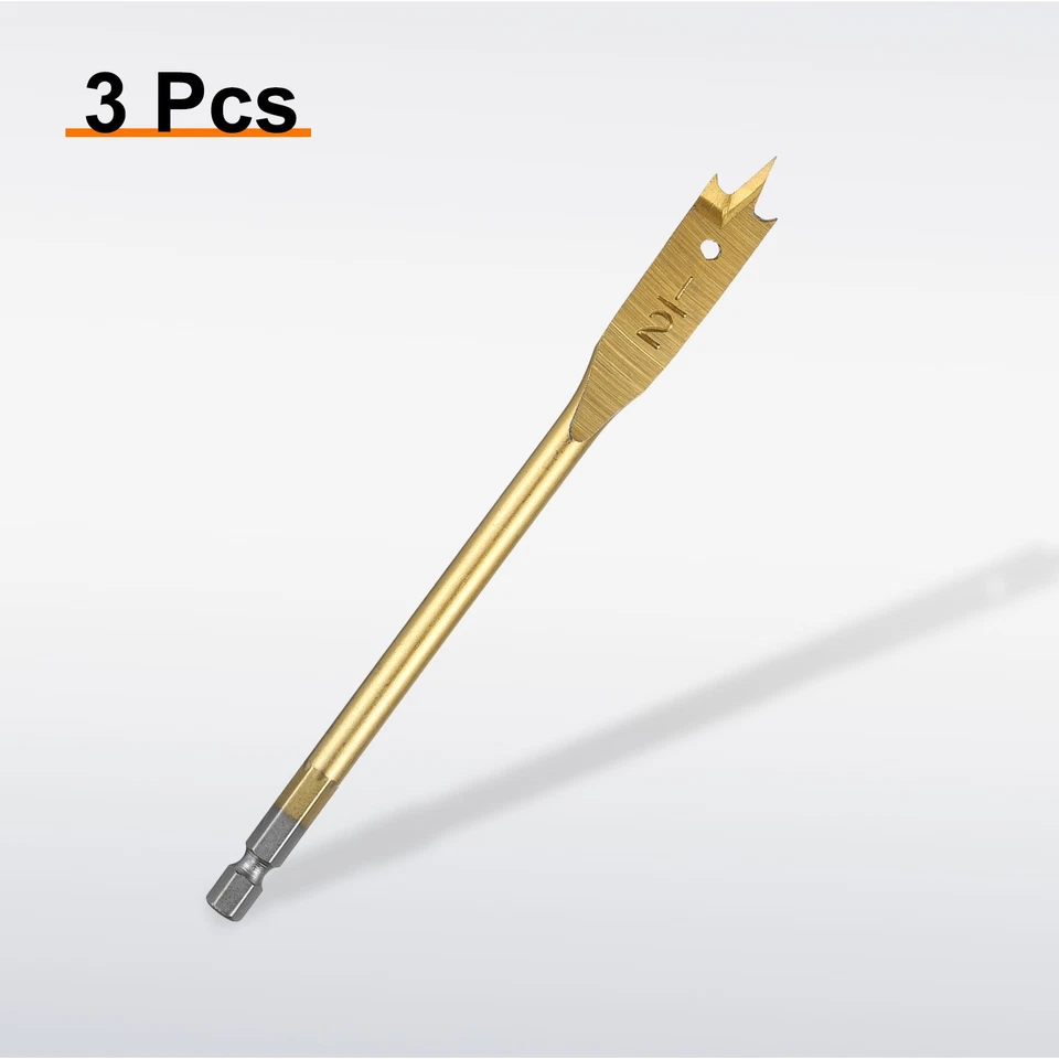 Broca de pala 3 piezas brocas planas de paleta de 1/2" cortador de agujeros de madera tono dorado Foto 3 de 4