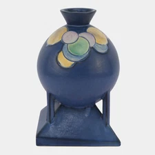Roseville Futura Blue 1928 Vintage Art Deco Pottery Balloons Globe Vase 404-8