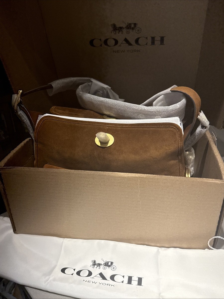 Coach Haversack Turnlock Brown Suede Brass/Warm Brown NWT CDZ13