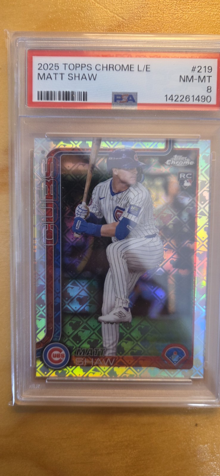2025 Topps Chrome LogoFractor Matt Shaw RC Rookie #219 Cubs PSA 8