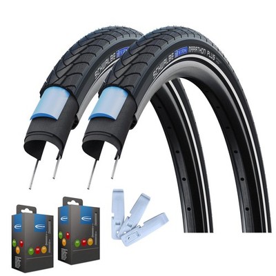 2 x Schwalbe Marathon Plus Reifen + Schlauch + Reifenheber Set - 2026 unplattbar