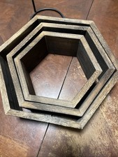 Floating Shelf Hexagon Set Honeycomb Wall Mounted Shelves Faux Wood Decor