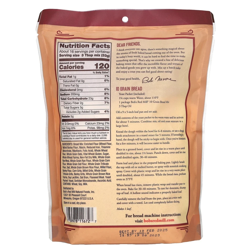 Mezcla de pan de 10 granos con granos enteros y linaza, 19 oz (539 g) Foto 2 de 2