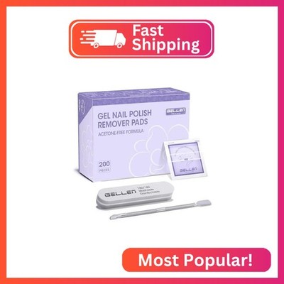 Gellen Nail Polish Remover Pads, 100% Non-Acetone, 200 Pack Bulk Individually Wr