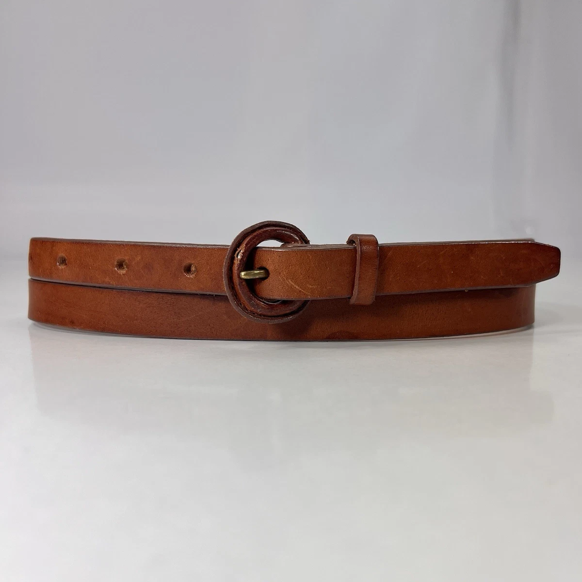 J. CREW Brown Leather Double O Brass Ring Adjustable Belt Size S/M j crew brown leather belt products for sale | eBay main image 3
