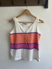 Vintage 90s White Button Tank Top Striped, Size M Rugged Wear Ltd, Made in USA