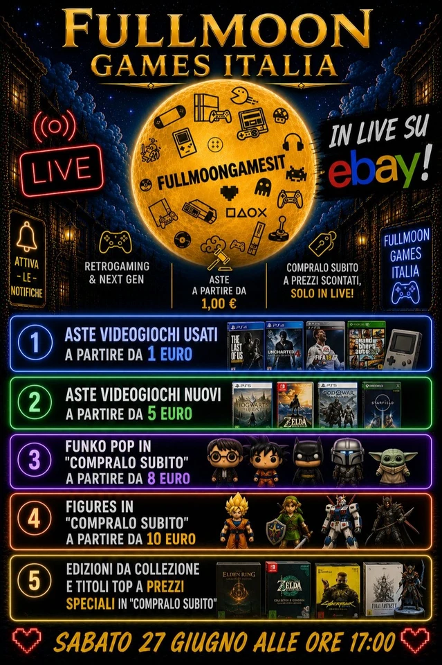 Fullmoon Games Italia in Live! Videogiochi e figures in asta e in sconto!