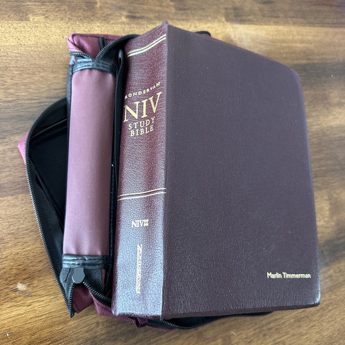 NIV Study Bible Red Letter Tabs Leather Zondervan 2000’s W/cloth Case - Foto 2 di 15