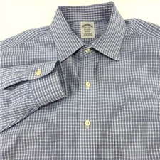 Brooks Brothers Regent Fit Blue White Gingham Check Dress Shirt Mens 16 1/2 34