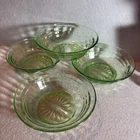 4 Anchor Hocking Green Depression Glass Block Optic Berry Bowls, Uranium GLOW