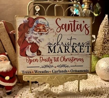 RETRO Santa's CHRISTMAS MARKET, Handcrafted Mini Plaque Sign