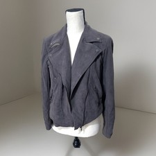 Lush Moto Suede Jacket Size S Gray Full Zip Womens Solid Collared