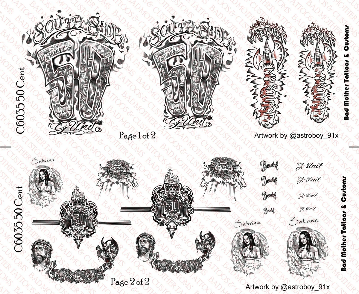 1/6 Scale 50 Cent inspired Tattoos Custom 12 Inch Figure Waterslide Decals  | eBay