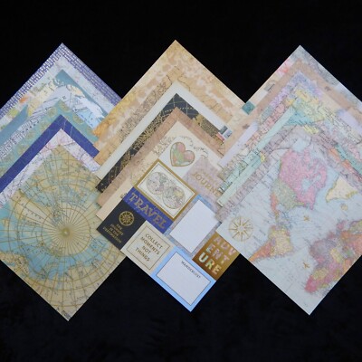 12x12 Scrapbook Paper 24 Cardstock World Maps Travel Vacation Road Trip Journey