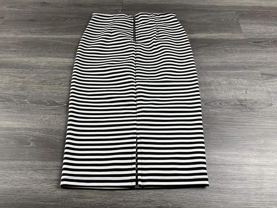 FOREVER 21 1/4 Zip Back Slit Black & White Striped Pencil Skirt Women's Small - Image 3 of 4