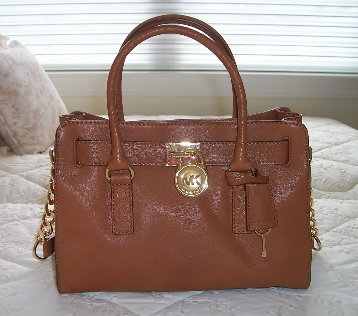 NWT Michael Kors HAMILTON EW Satchel Bag Leather LUGGAGE BROWN with GOLD  TONE HW