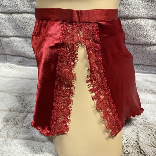 MEDIUM Red Second Skin Satin Lace Mens Womens Flutter Shorts Lingerie Sissy - Picture 3 of 5