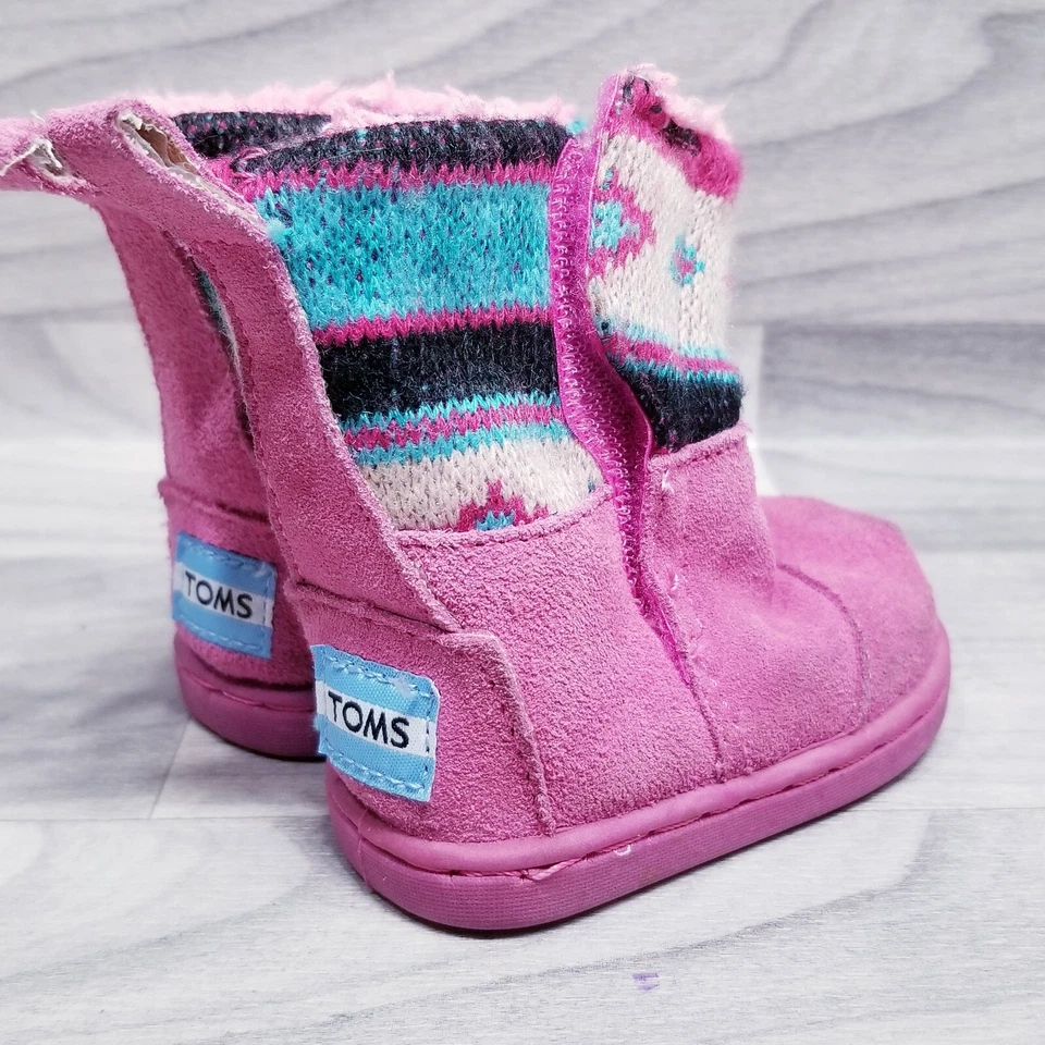 Toms Tiny BOTAS NEPAL Rosa Gamuza Tejido Eje Niño Niña Bebé Zapatos Talla T 3 Foto 3 de 4