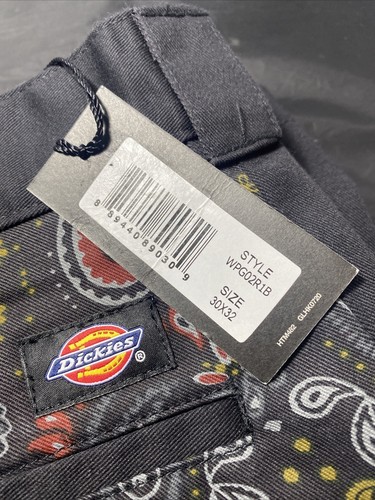 Dickies 30x32 Regular Fit Reworked Patch Pants New Rinsed Black Bandana Rare - Picture 2 of 4
