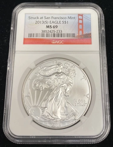 2013 (S) American Silver Eagle 1 oz NGC MS69 Struck at San Francisco Mint (E)