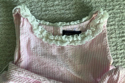 Ralph Lauren Dress Girls Sz 6 Pink Stripe Seersucker Preppy Lined Sleeveless - Picture 3 of 13