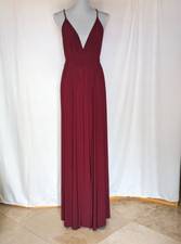 Windsor Burgundy Satin Formal Gown Dress Criss Cross Strappy Deep V-Neck M /S