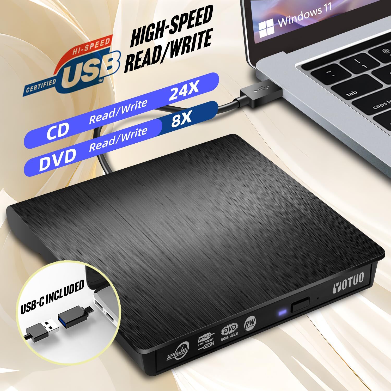 External DVD Drive with Carrying Case Portable USB 3.0 CD +/-RW Drive DVD Pla...