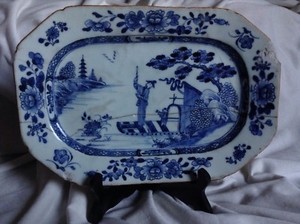Qianlong Kangxi Antique Chinese Blue Handpainted Porcelain Tile Plate Tray Rare