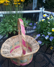 Vintage Mid-CenturyMexico EasterBonnet Basket Wicker Split Reed Large 14x12"READ