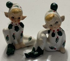Vintage Lefton Japan Blond Pixie Holly Berry Salt & Pepper Shaker #1370