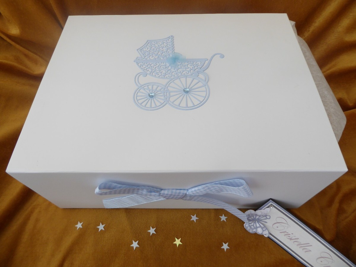 Baby Boy Gift Box Naming Day Shower White Keepsake1 Birthday Pram MAGNETIC  Large