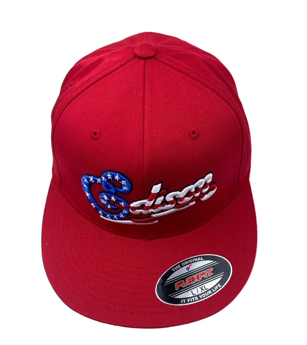 Edison custom Embroidery Flexfit Red hat Size L/XL hat cap | eBay | 