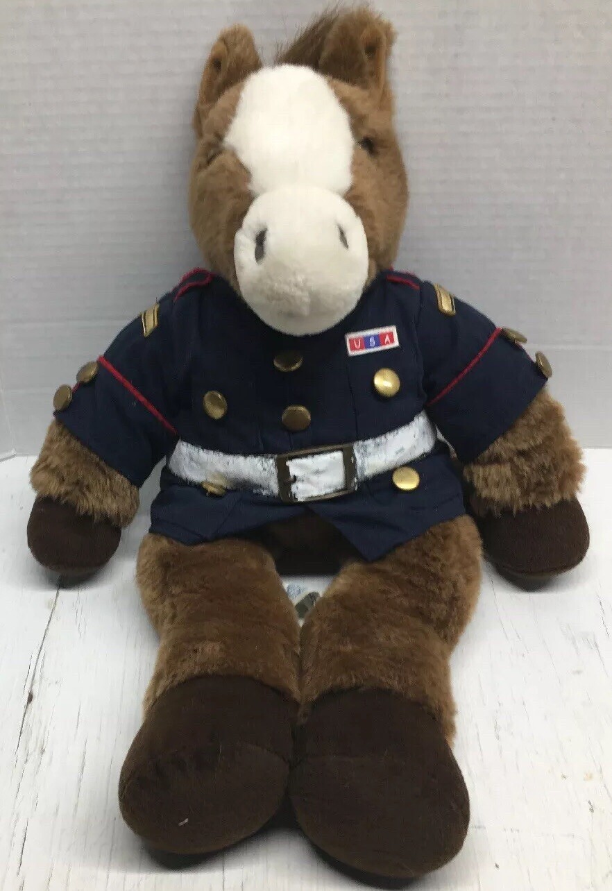 BABW Cavalli Peluche 20” Coppia Marrone Bianco Naso Imbottito Pony Uno Ha Suoni Giocattoli Vintage