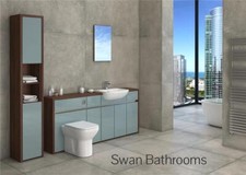 T. WALNUT / METALLIC BLUE GLOSS BATHROOM FITTED FURNITURE WITH TALL UNIT 2200MM