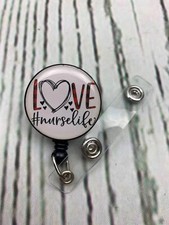 Badge Reel Retractable with Alligator Clip Love Nurse Life