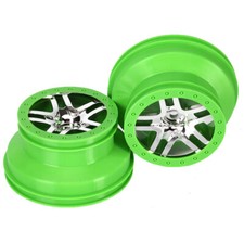 NEW Traxxas 6872X Wheels SCT Split-Spoke Chrome GRN Slash 4x4 FREE US SHIP