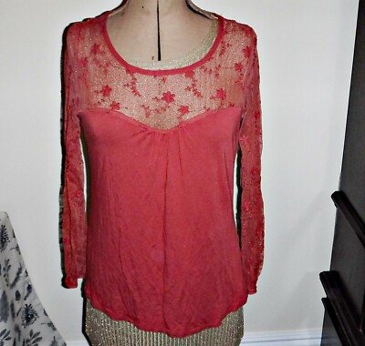 COOLER 80ER JAHRE STIL KORALLE SPITZE LANGARM & TOP RUNDHALS BAUMWOLLE ELASTIN BODY 14