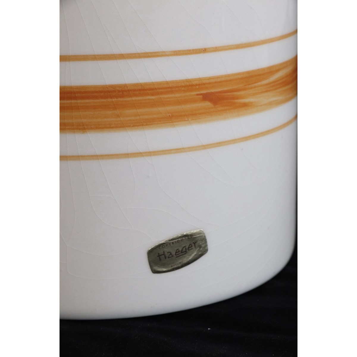 70's  Haeger ミッドセンチュリーポタリーU.S.A.ポップ Haeger USA Pottery Planter Striped Original Label 76 56 Beige