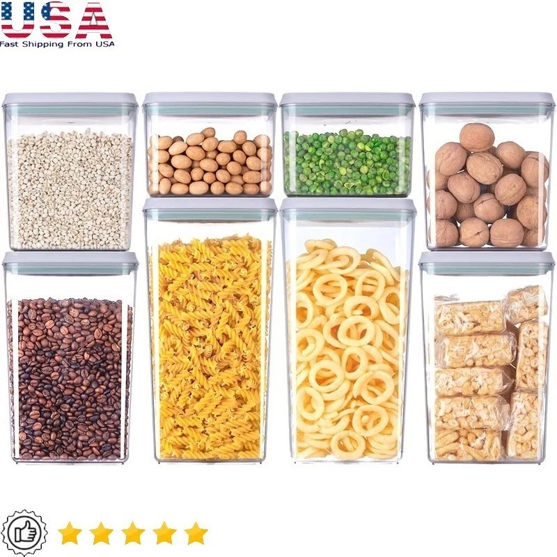 Airtight Food Storage Containers Set of 8 Stackable Kitchen Pantry Organizers US